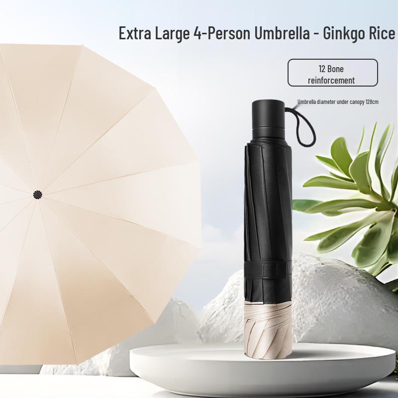 Large 3-Person Umbrella: Reinforced, Dual-Use for Sun and Rain, with Black Glue Sunscreen.