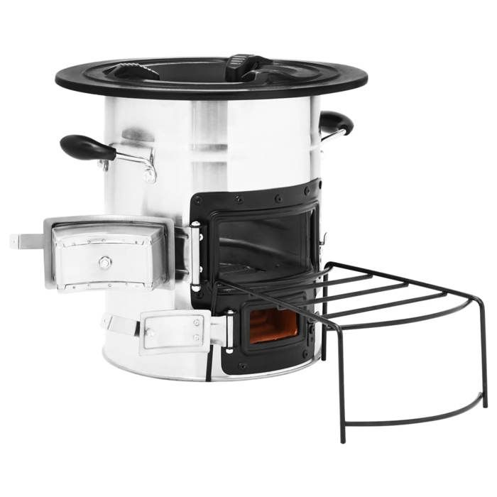 VidaXL Camping Wood Stove Silver 51.5x35x30.5cm Stainless Steel, Charcoal Grill, Wood Stove, Patio Heater, 319442
