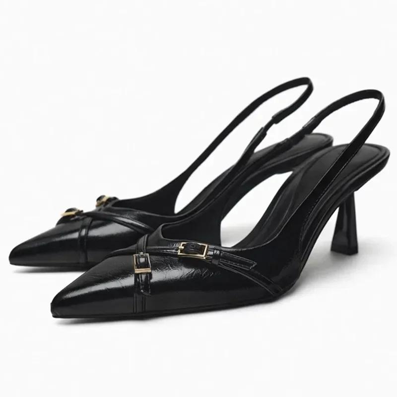 2025 Summer Designer Women Pumps Sexy Pointed Toe Thin High Heels Fashion Cross Belt Buckle High Heels Sandals Office Women Shoe