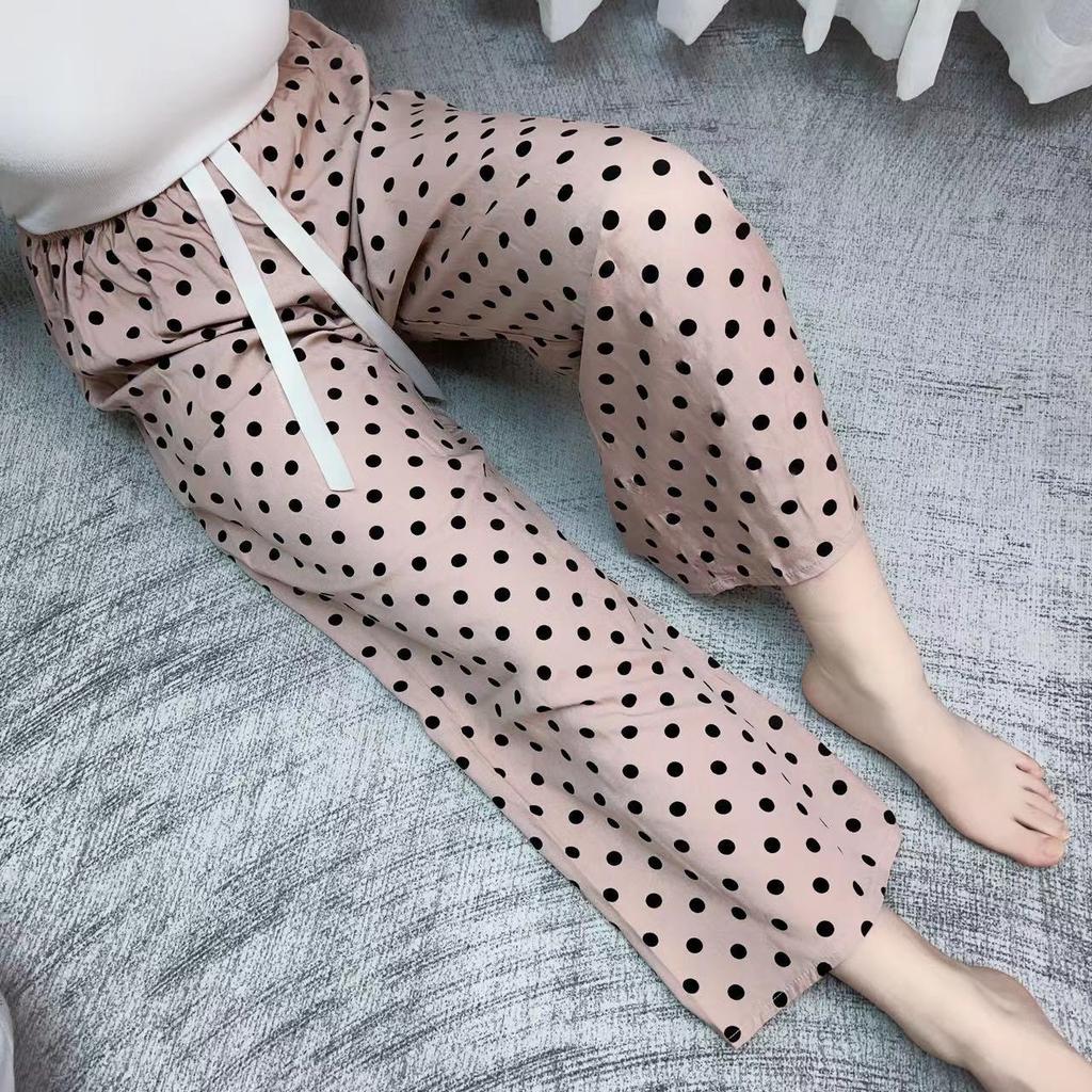 Summer Thin Cotton Rayon Ultra-Light Puff Wide Leg Ankle Pants for Women  Home Pants Plus Size Artificial Cotton Pants