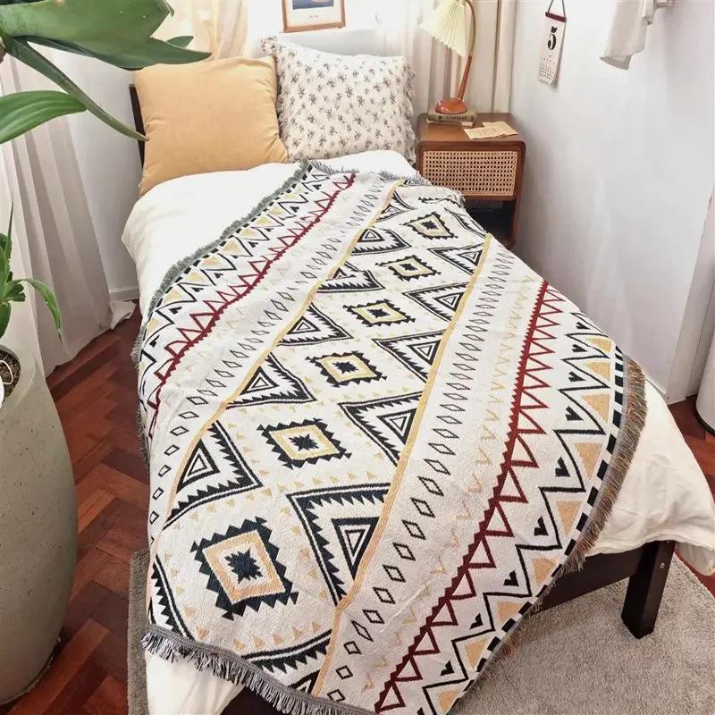 Geometrisches Quasten-Sofa-Handtuch, Nordische Strickdecke, Tragbare Sofabezug, Wohnzimmer, Schlafzimmer, Heimdeko