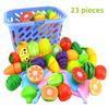 12-23pcs Kitchen Fun Cutting Fruits and Vegetables Food Play House Set with Bucket Puzzle Education Toys For Boys Girls Gifts