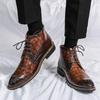 Men's Winter Chelsea Boots Pointed Toe Thick Sole Lace-Up Brown Designer Leather Trend Boots