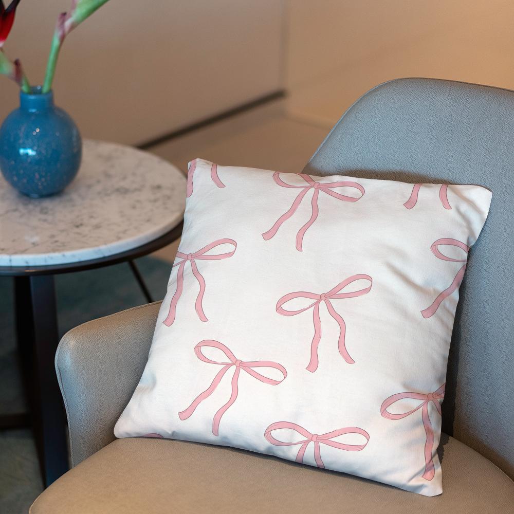 Pink bow cherry Cushion Cover 2-in-1 Reversible Plush Pillow Cover | Car/Sofa/Bed | Perfect Gift