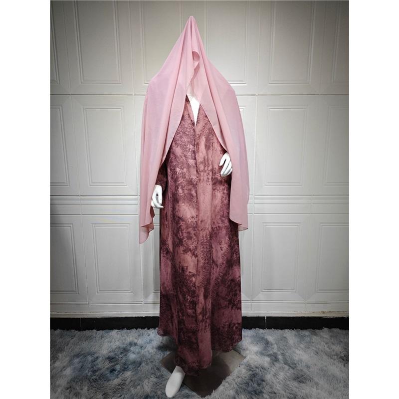 

Модный мусульманский женский шифоновый комплект из двух частей с принтом и головным платком, летнее повседневное пальто XXL красный