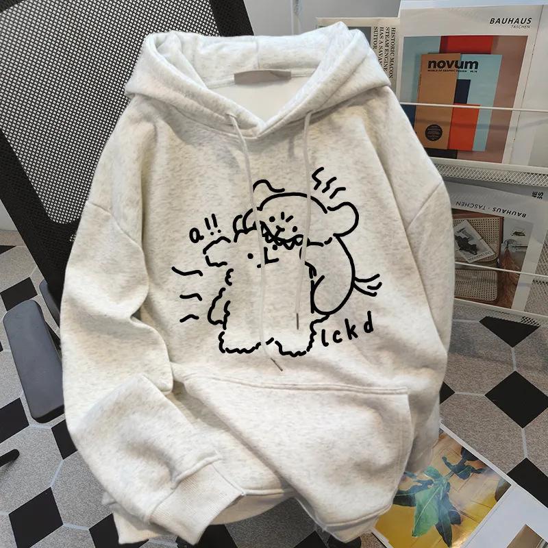 

Japanese Sweet Puppy Print Fleece-Lined Cotton Hoodie - White/Gray, Unisex XL for 131-145 lbs