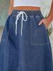 2026 Spring Y2K Drawstring Washed Denim Half Skirt - Casual & Elegant