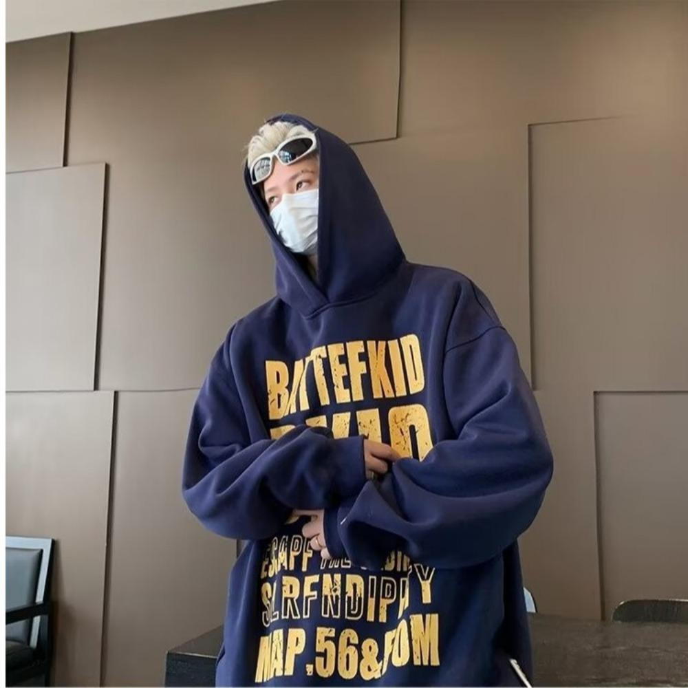 Hooded letter printed sweater men's high street ruffian handsome casual trendy brand versatile couple jacket