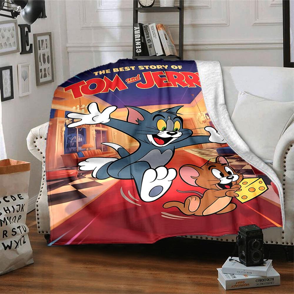1pc Tom, Jerry Blanket Lightweight Flannel Throw For Sofa, Bed, Travel, Camping, Livingroom, Office, Couch, Chair, And Bed