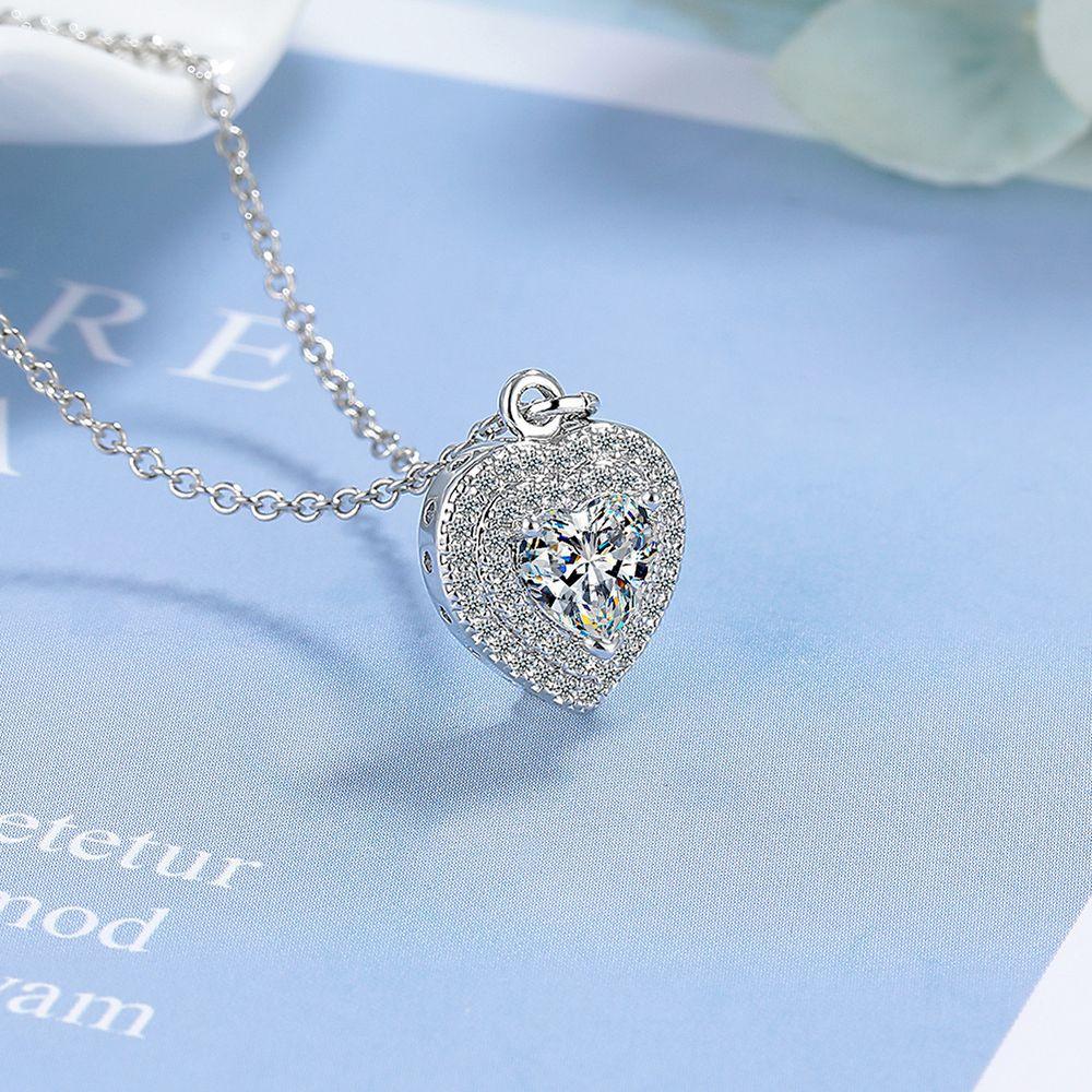 Luxus Damen Collares Sterling Silber Herzförmig Voll Zirkon Anhänger Halskette für Frauen Hochzeit Schlüsselbein Kette