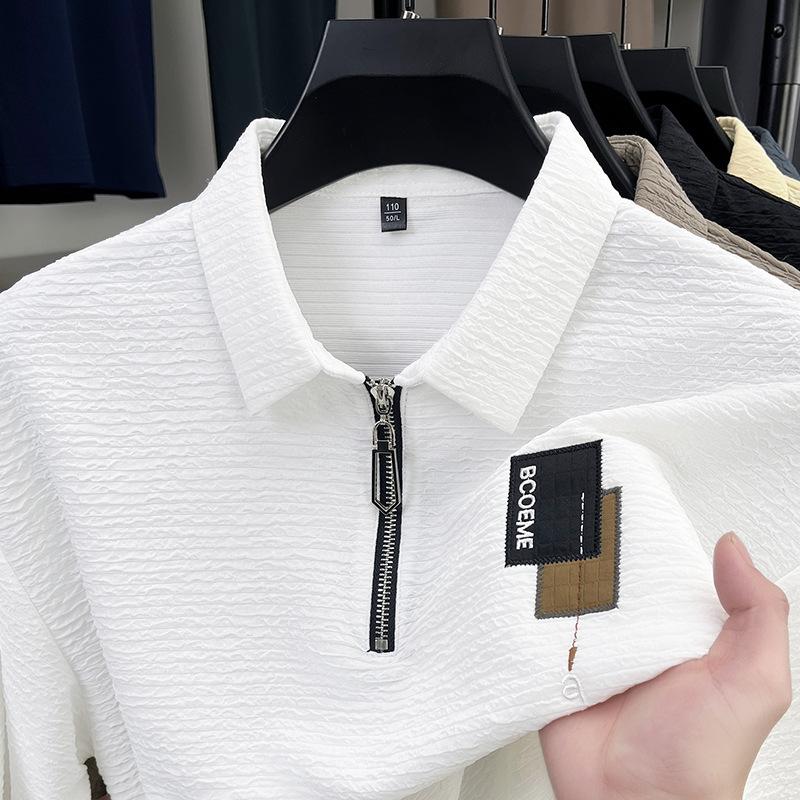 Polo Shirt Breathable Semi-Zipper Short-Sleeved T-Shirt Men'S Loose Large Size Pullover Lapel Bottoming Shirt