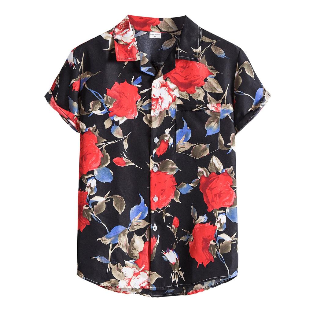Men's Hawaiian Style Short Sleeve Shirt Button Down Floral Print Casual Summer Beach Shirt Lightweight Breathable Fabric