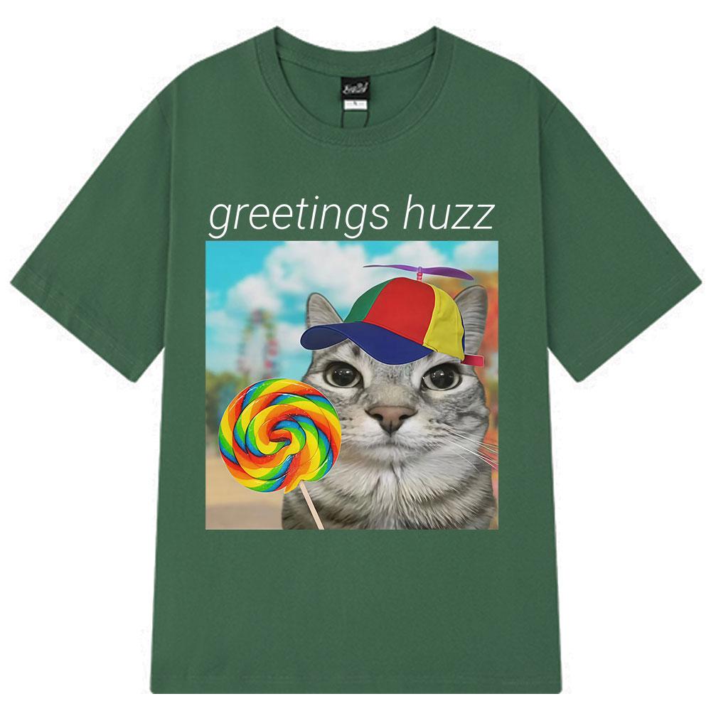 2025 Summer Greetings Huzz Funny Meme Men Women Oversized 100 Cotton Short Sleeve Hiphop Highquality Man Leisure Tshirts