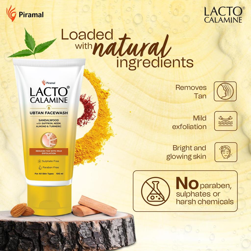 Lacto Calamine Ubtan Face Wash for Glowing Skin 100 Ml Pack of 1 Natural Exfoliating Facewash