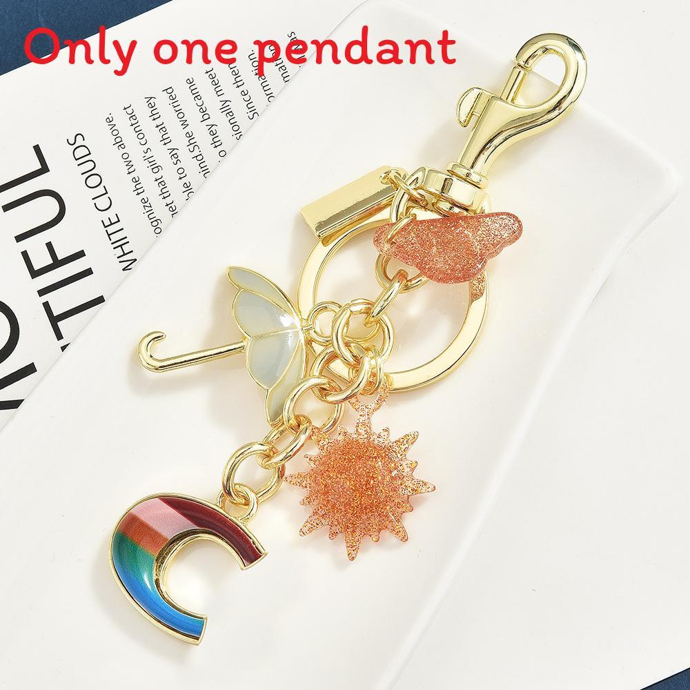 Rainbow Sun Umbrella Keychain With Metallic Finish For Fashionable Bag Decor