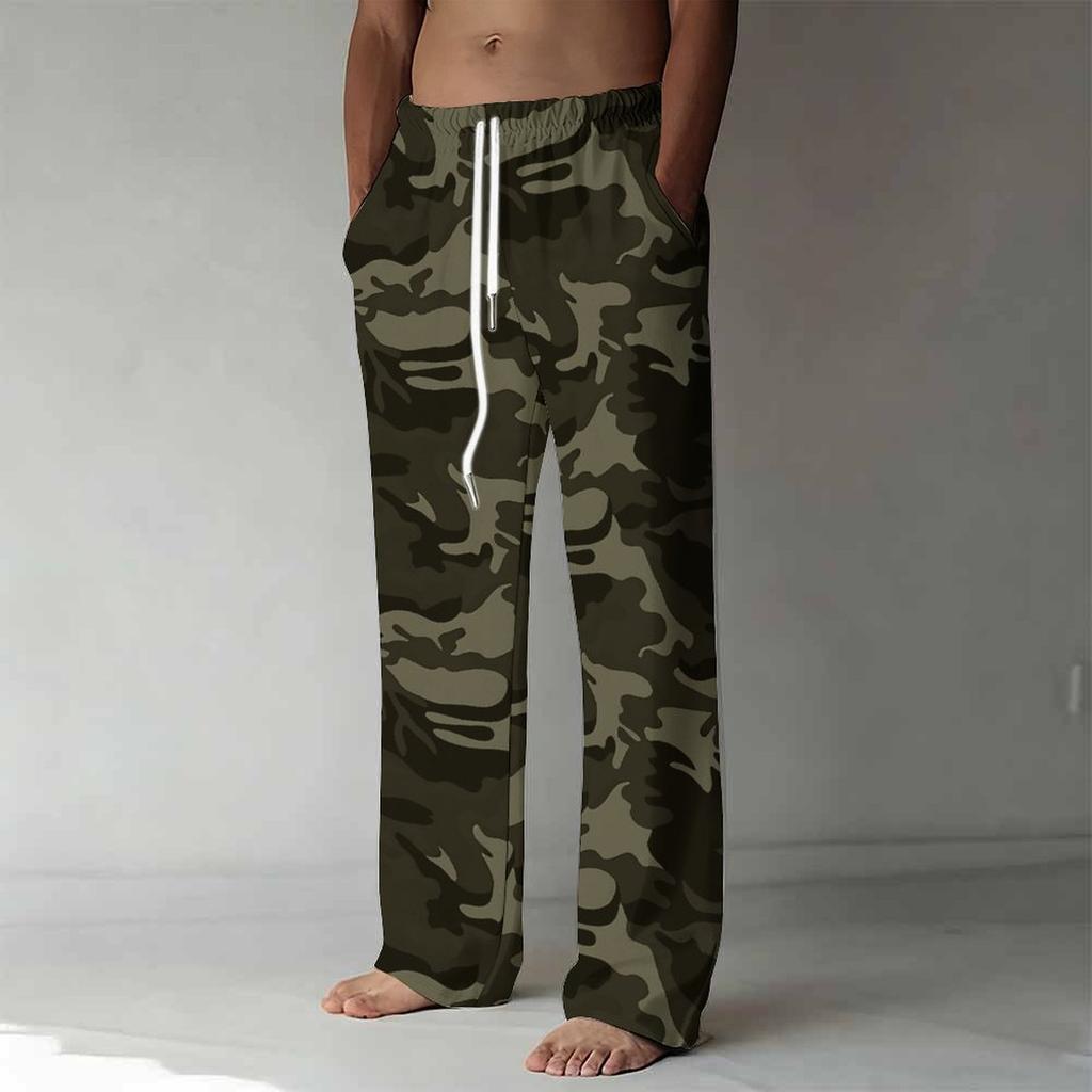 Men's Loose Casual Solid Color  Trousers Camouflage Printed Straight Pants