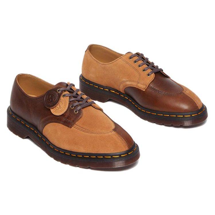 Dr. Martens Leather Round Toe Lace-Up Casual Shoes Men Sneakers Brown 31043333