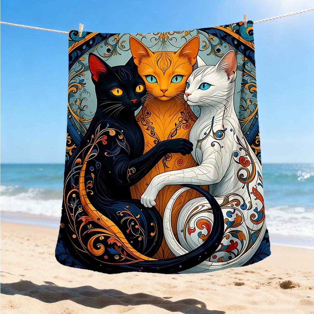 1pc Fantasy Cats Throw Blanket Polyester Fiber, Lightweight Flannel, Soft & Warm, All Season Use for Outdoor, Camping Digital Print