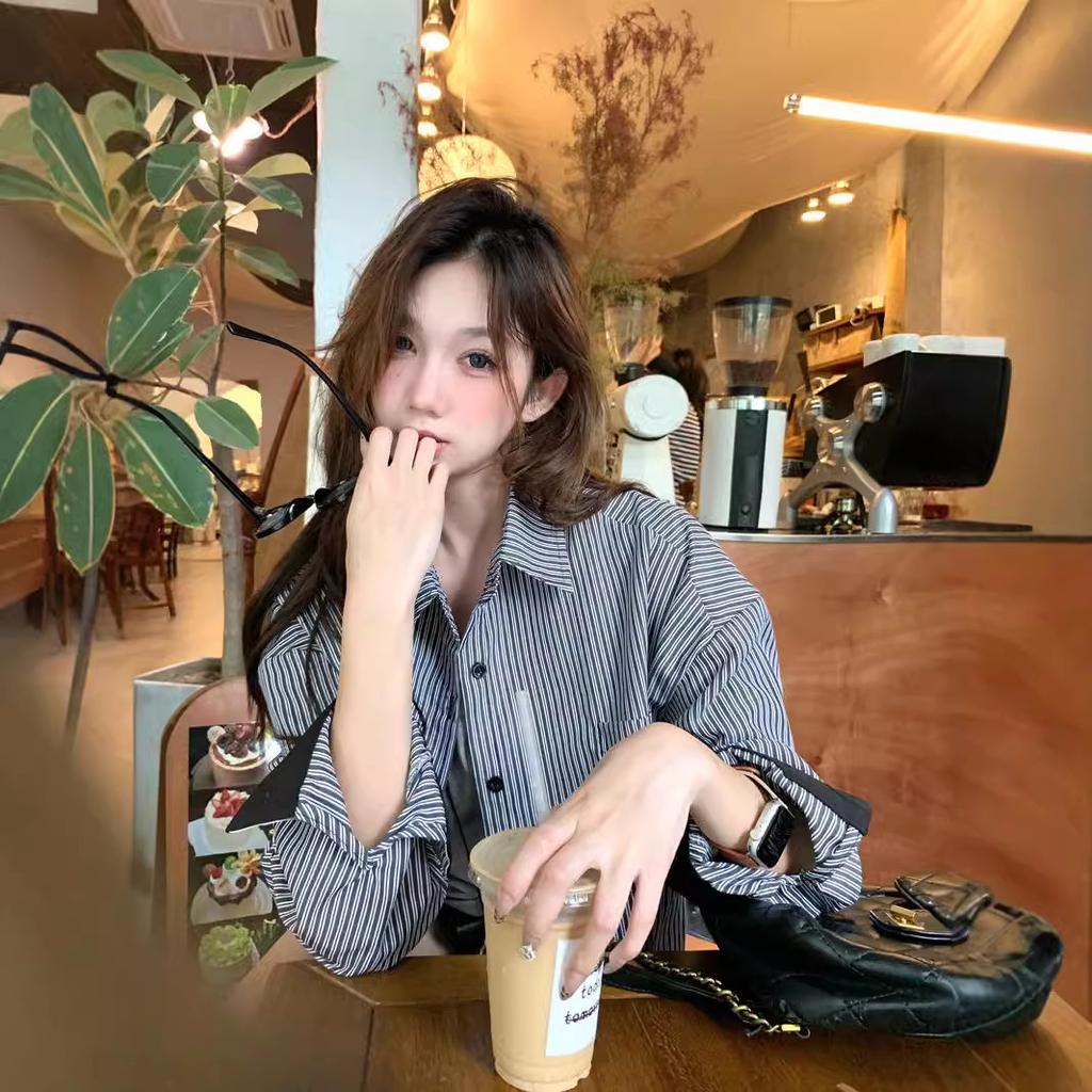 Niche Vertical Striped Casual Shirt Jacket for Women In Autumn New Design Shirt Contrast Long Sleeve Top for Women