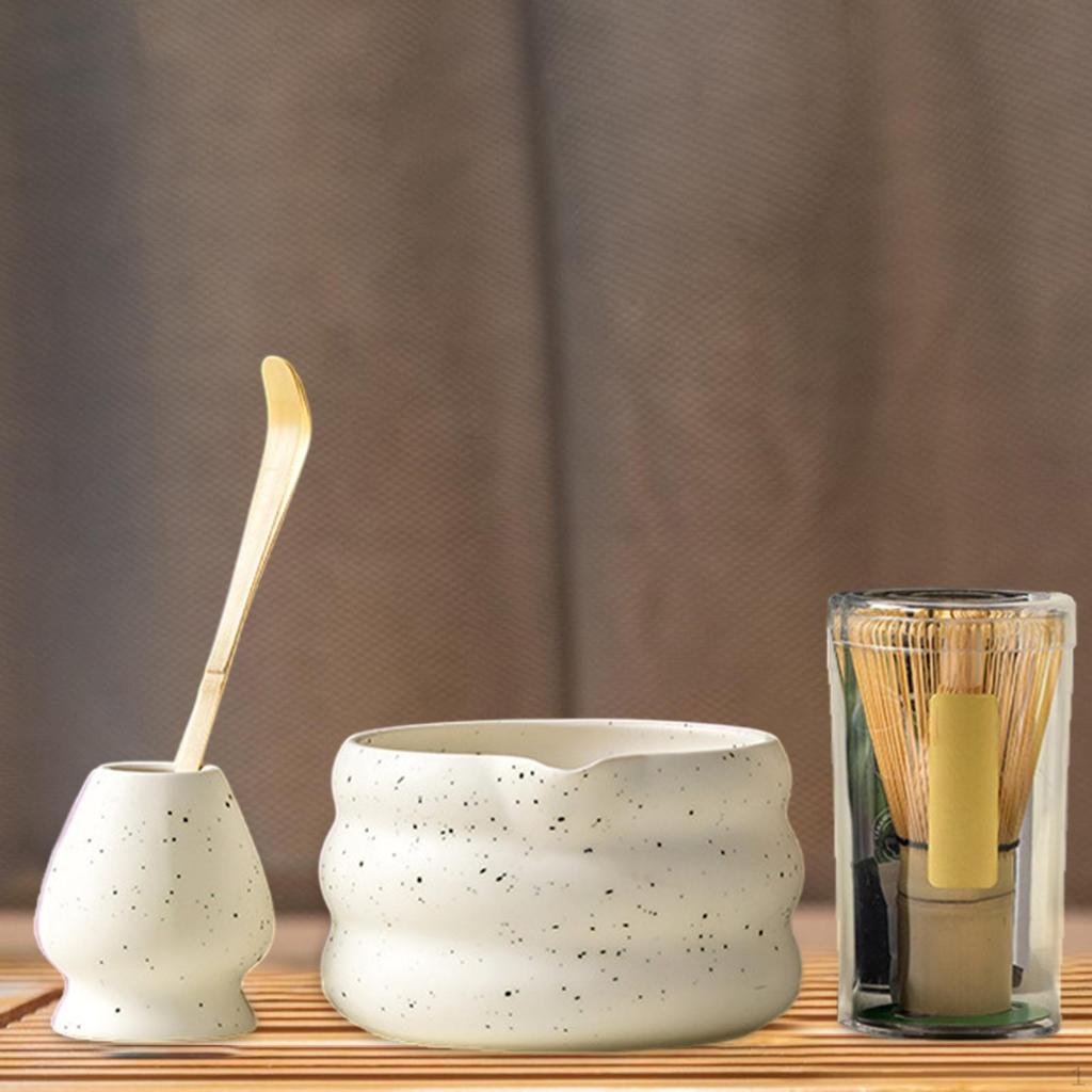 4-częściowy japoński zestaw do matchy, trzepaczka ceramiczna, prezent z łyżeczką do herbaty i uchwytem na miskę