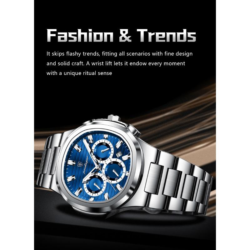 POEDAGAR Business Man Wristwatch Date Chronograph Waterproof Luminous Luxury Watch Stainless Steel Quartz Watches Male