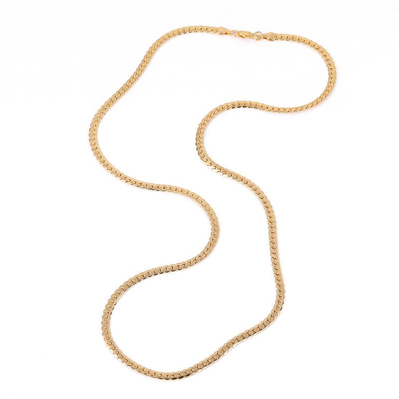Gold Plated 18K Twisted Chain Necklace & Bracelet Set, 3mm Thick, Simple Couple Style