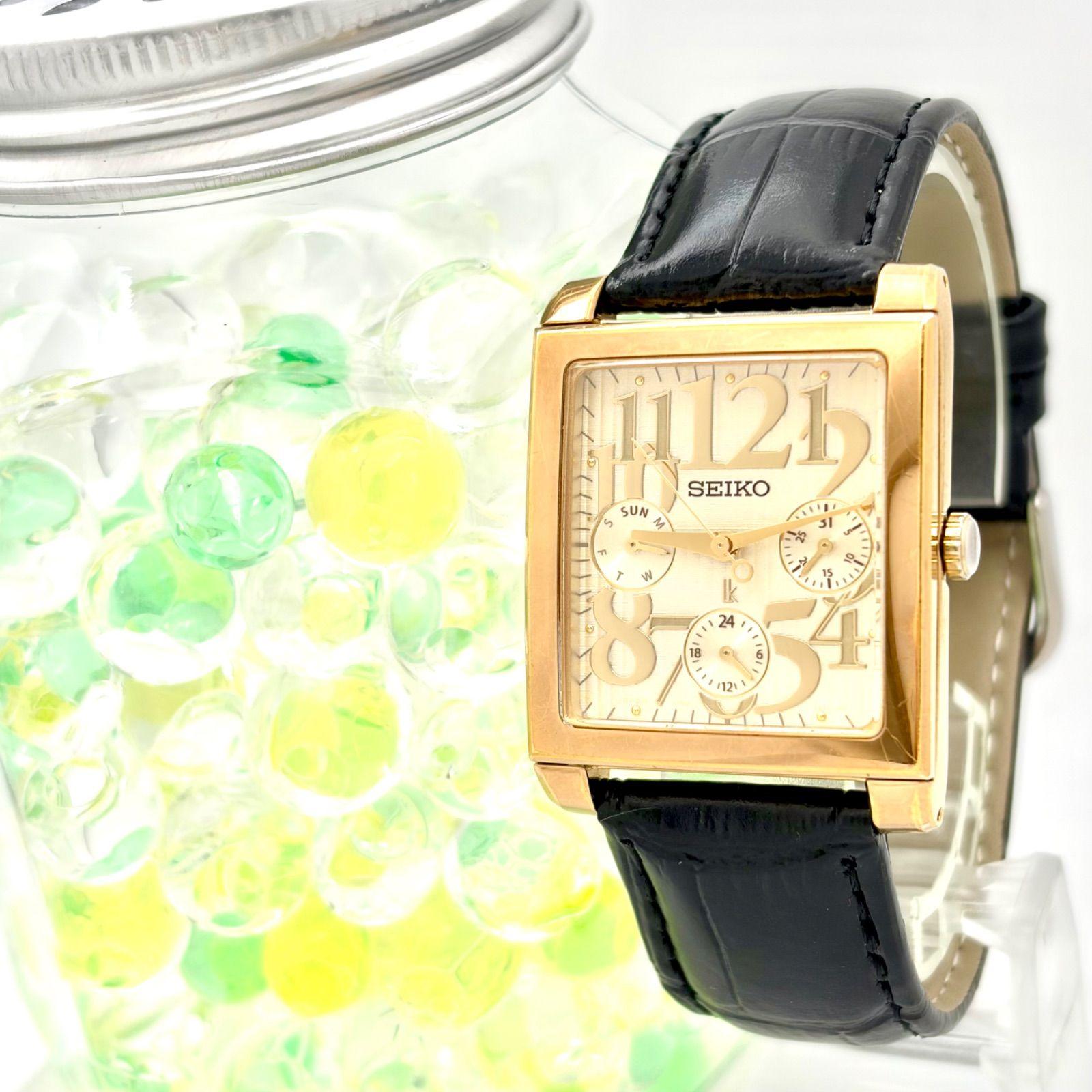 Used [New battery] SEIKO lk Rukia Gold Ladies Day Date Rectangular 5Y89-0AW0 970390 New Belt