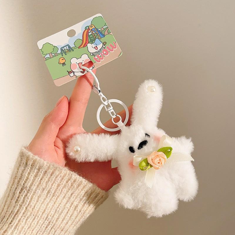 Rabbit Keyring Ornament Lovely Plush Animal Bowknot Keychain For Women Girls Versatile Bag Charm Pendant Birthday Gift