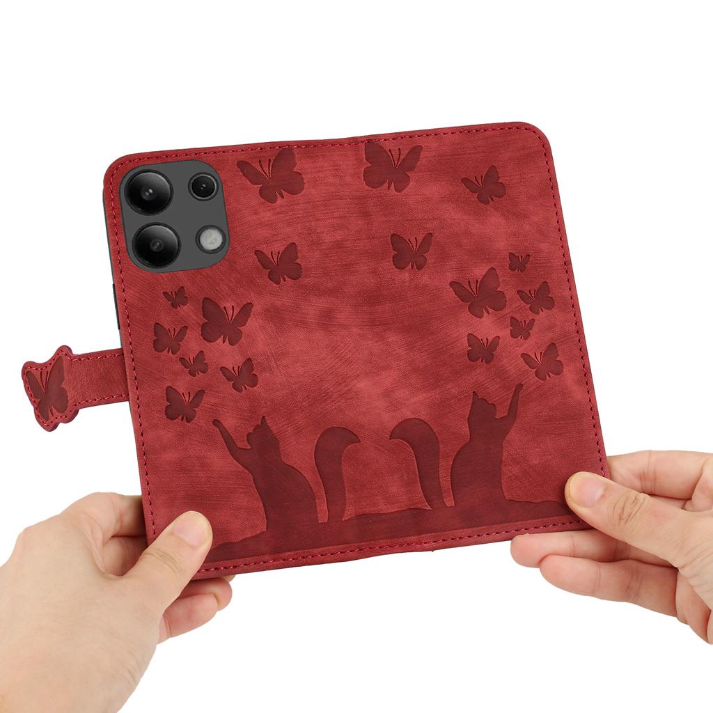 For Xiaomi Redmi Note 13 4G Case PU Leather Phone Cover Butterfly Cat Pattern