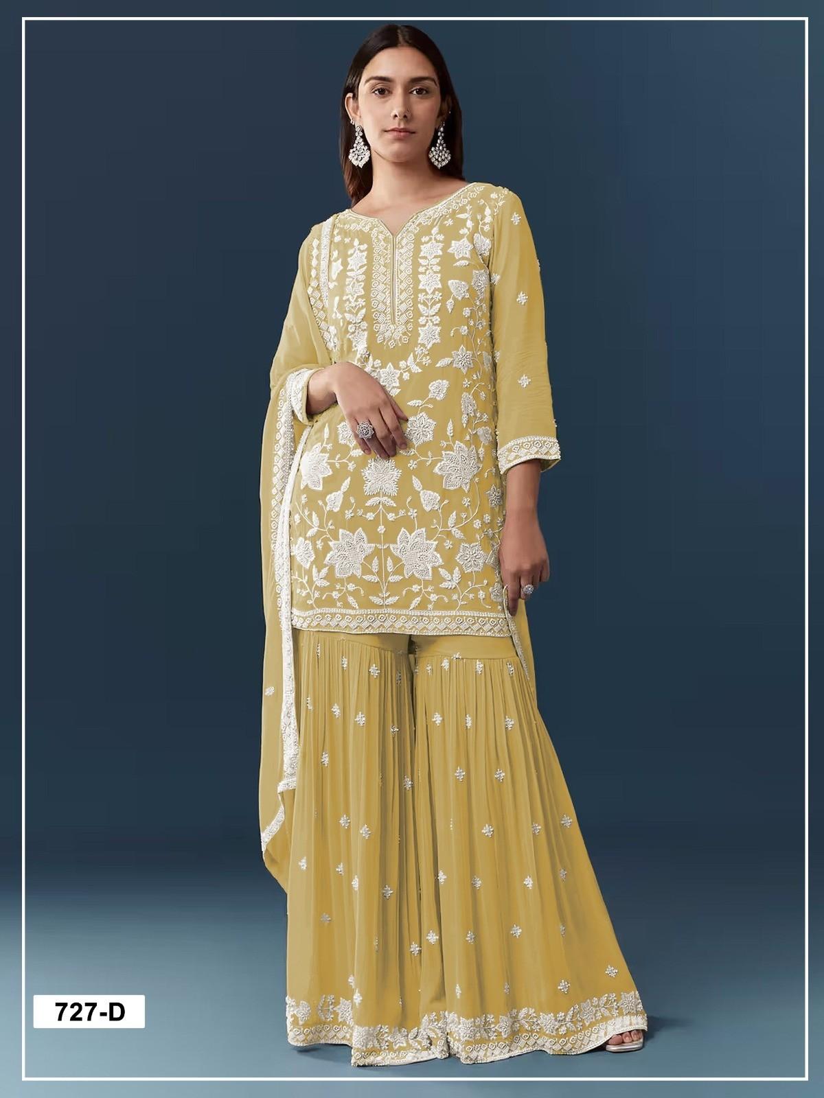 Desigenr Pakistani Bollywood Sharara Suit Indian Party Wear Ethnic Salwar Kameez Unstitched жёлтый