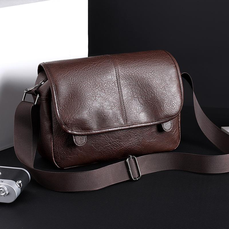 Men's Crossbody Bag Soft Leather Shoulder Bag Business Small Satchel Student Messenger Bag