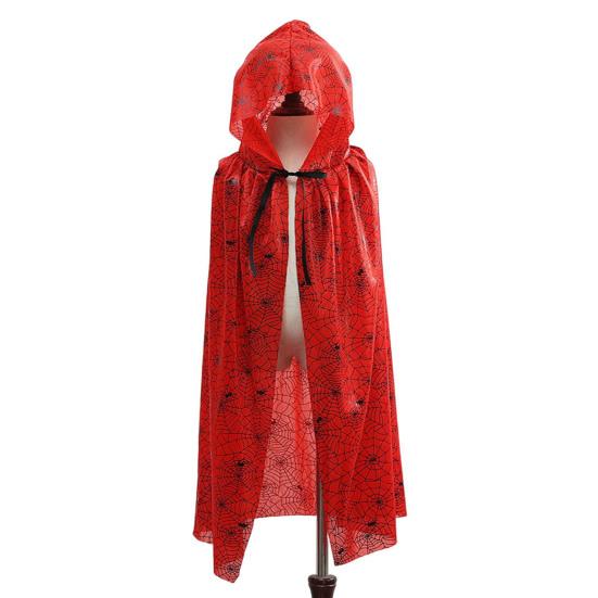 Halloween Cloak Long Hooded Cape with Blood Spider Web Print for Kids Adults Halloween Party Dress Up Accessory for Performance Cosplay Masquerade