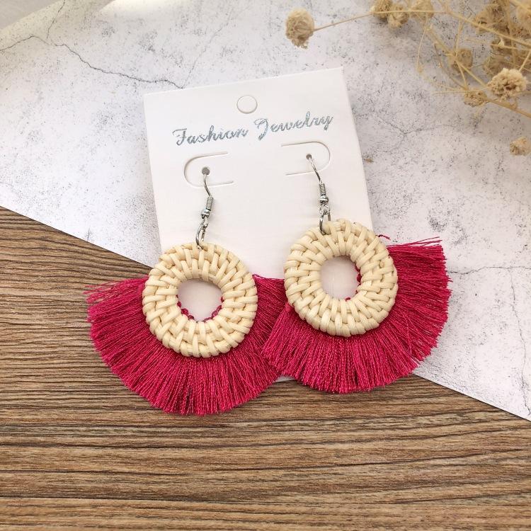 Holiday Style Handmade Grass Rattan Woven Earrings Retro Fringed Simple Stud Earrings Temperament Versatile Women's Earrings