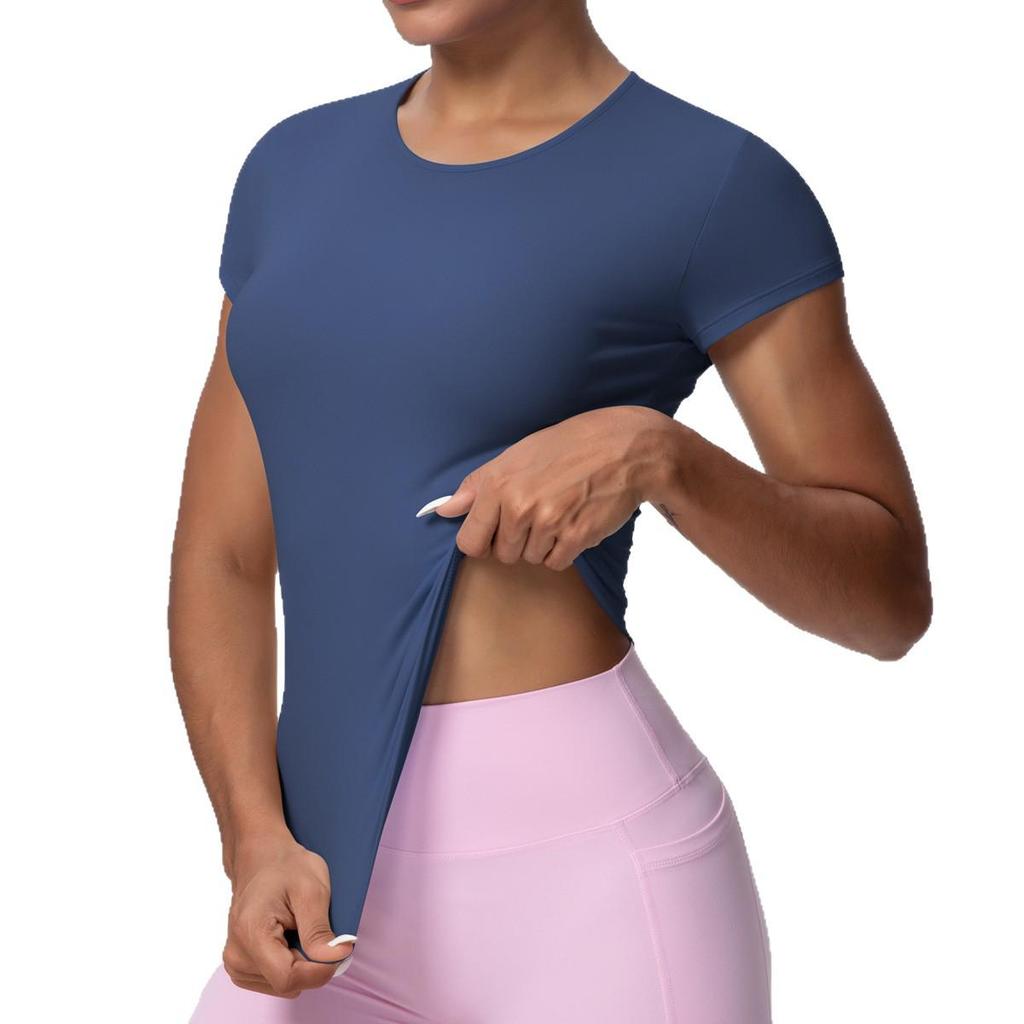 Maglietta da Running da Donna ad Asciugatura Rapida Controllo Pancia - Manica Corta, Sensazione di Nuvola, Top Casual Yoga Fitness.