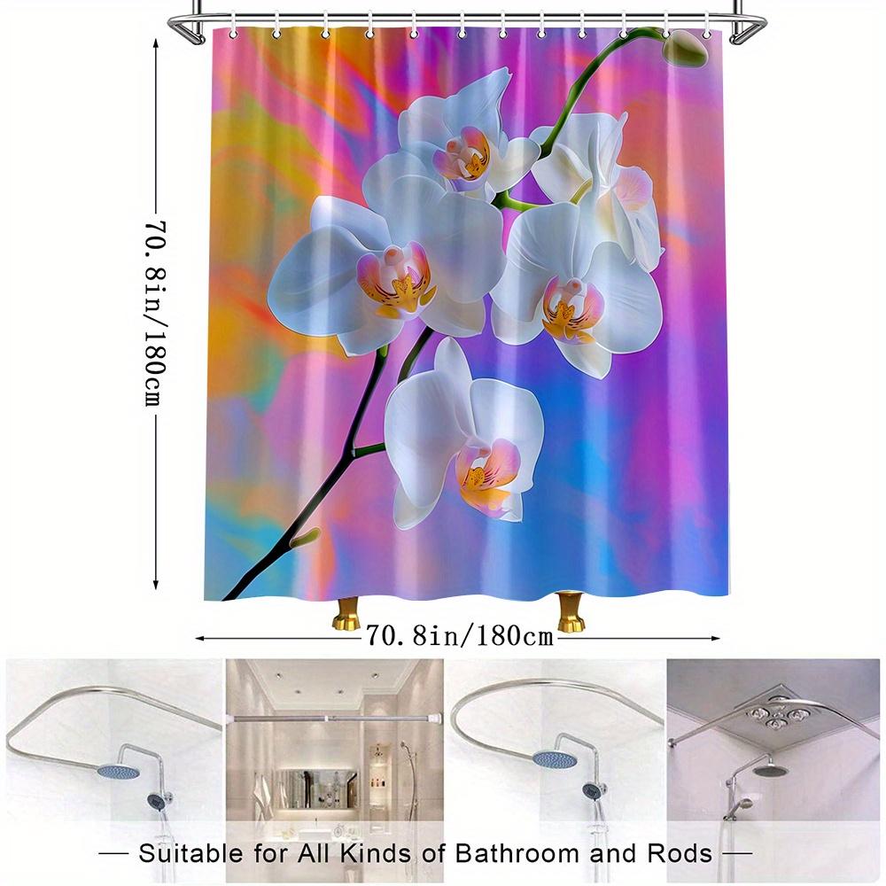 1Pc Colorful Orchid Shower Curtain Elegant Bathroom Decor Polyester Fabric Bathtub Partition Curtain Includes 12 Hooks