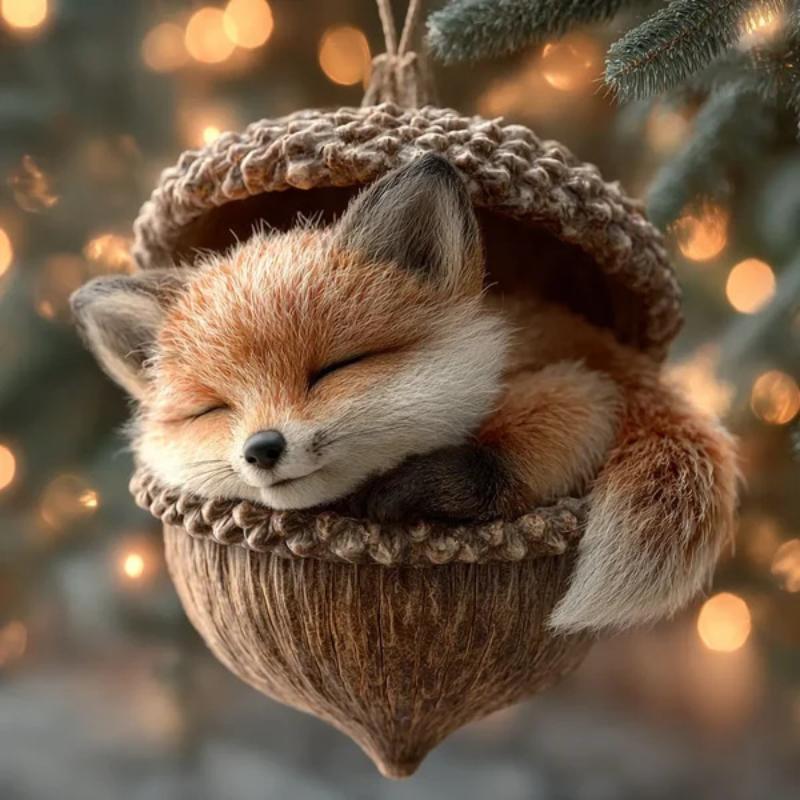Forest Animal Acorn Flat Ornaments 1/5/6Pcs Lovely Christmas Decor for Kids Room Xmas Tree Holiday Party Indoor Decoration