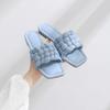Sheepskin version of marshmallow square head leather woven slippers for women wearing new flat bottom one word lazy cool slippers for summer women