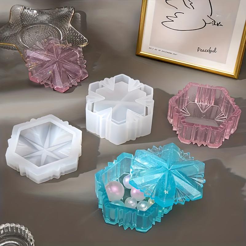 1 Set Snöflinga Design Hartsform Smyckeskrin med Lock - Silikon Epoxigjutform för DIY Hantverk, Prydnadssaksorganisatör och Smyckesdisplay