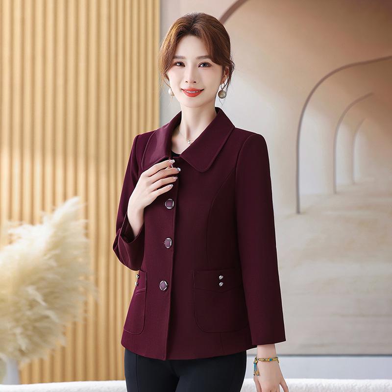 Podzimní móda Stylový kabát s klopami pro ženy středního věku 40-50 let - Elegantní krátký drobný design