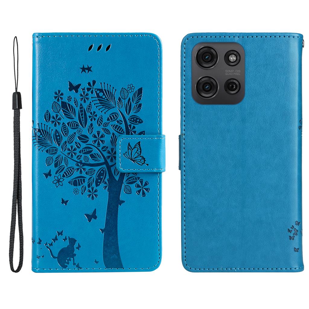 For Motorola Moto G75 5G Phone Case with Stand Cat Tree Pattern Leather Wallet Mobile Cover