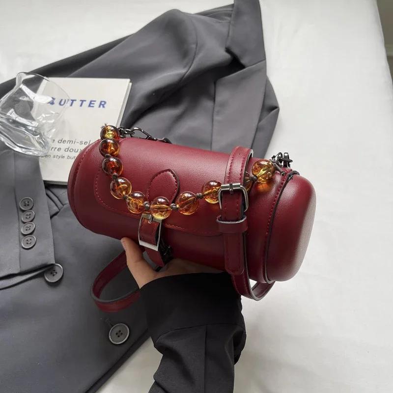 

PU кожа женские маленькие сумки новые модные простые винтажные сумки через плечо женские сплошные круглые бусины сумки через плечо роскошные