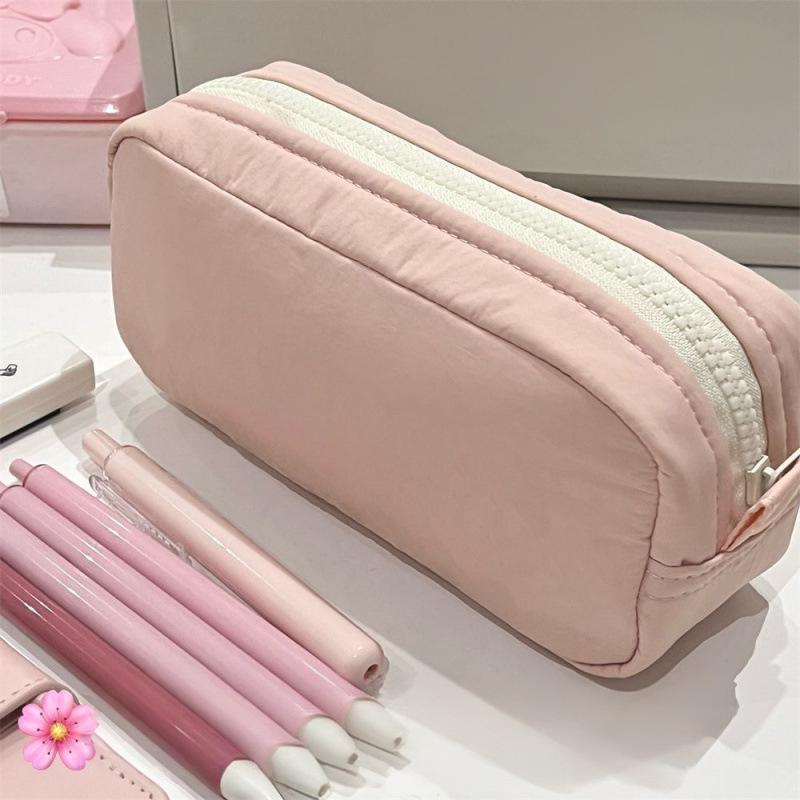 Simplicity Solid Color Pen Bag Zipper Design Large Capacity Pencil Case Portable Stationery Organizer Office Back To School