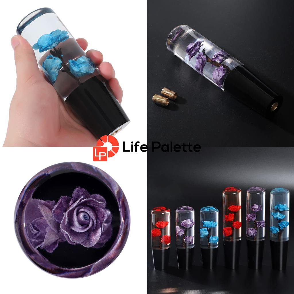 LifePalette Underwater Flower Crystal Shift Japanese Truck Knob, Long, Style, Extension, AT/MT, (Purple, 200mm)