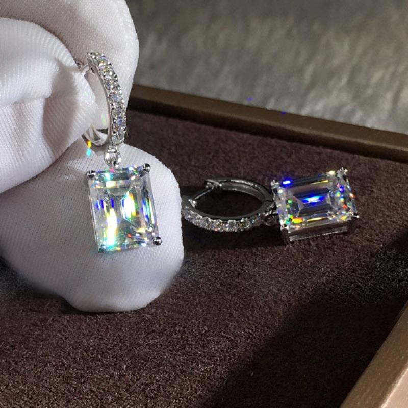 Wish explosive platinum micro-inlaid zircon square diamond quadrilateral stud earrings couple light luxury temperament jewelry