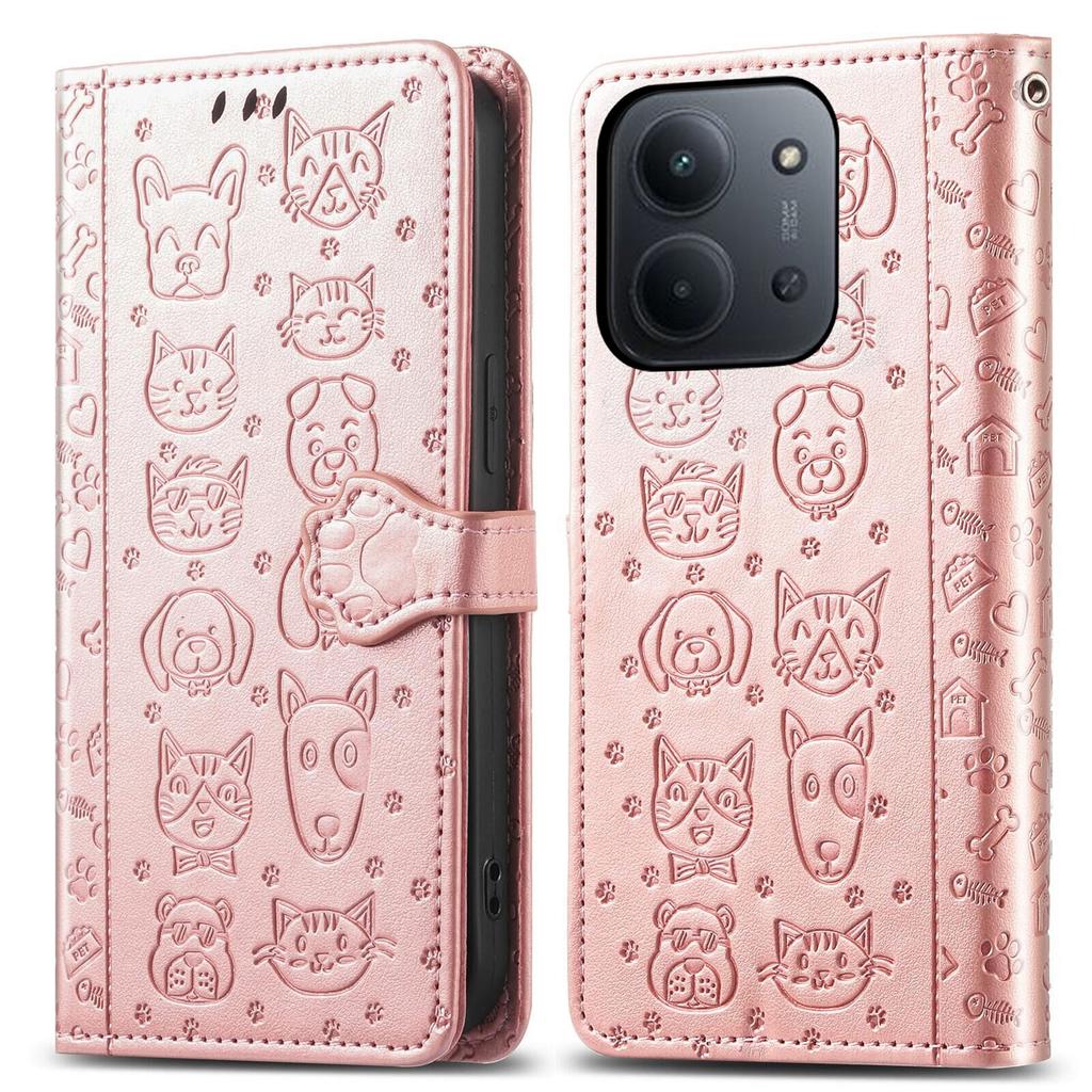Phone Case For Xiaomi Redmi 15C 4G (EU) (173mm)/15C 5G (EU) (173mm)/Poco C85 4G (173mm) Flip Wallet Leather Cover with Cute Cat Dog Pattern