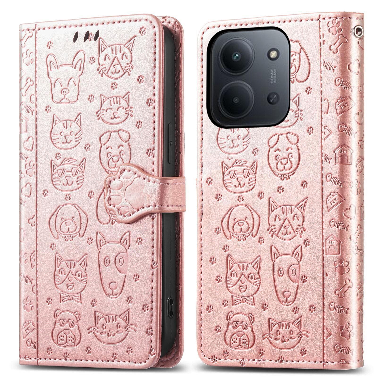 

Для Xiaomi Redmi 15C 4G (Глобальний) (171мм)/Poco C85 4G (171мм) Шкіряний чохол-гаманець з відкидною кришкою для телефону з милими візерунками кота та собаки