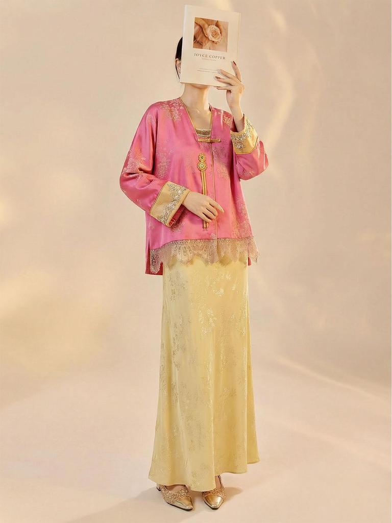 Elegant Chinese National Style Women's Spring Embroidered Top and Skirt Set