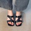Foreign Trade Version~ Versatile Black Niche Z-shaped with Open-toed Cool Slippers Women's Summer Minimalist Soft Leather Comfortable High-heeled Sand