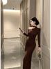 Women's One-Shoulder Slash Neck Halter Dress - Cinched Waist, Slit, New Style 