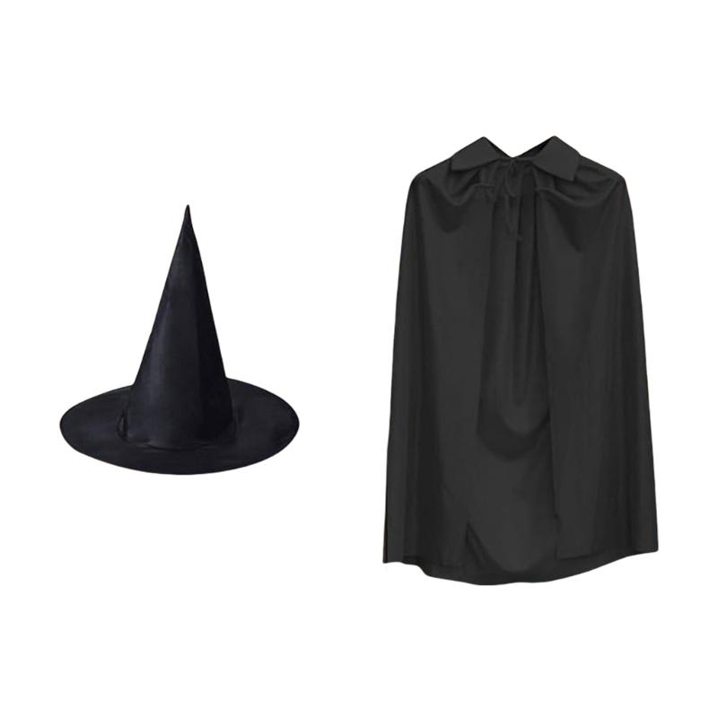 Witch Cloak Costume Witch Hat Set, Halloween Cloak for Teen Adult Cosplay Party, Halloween